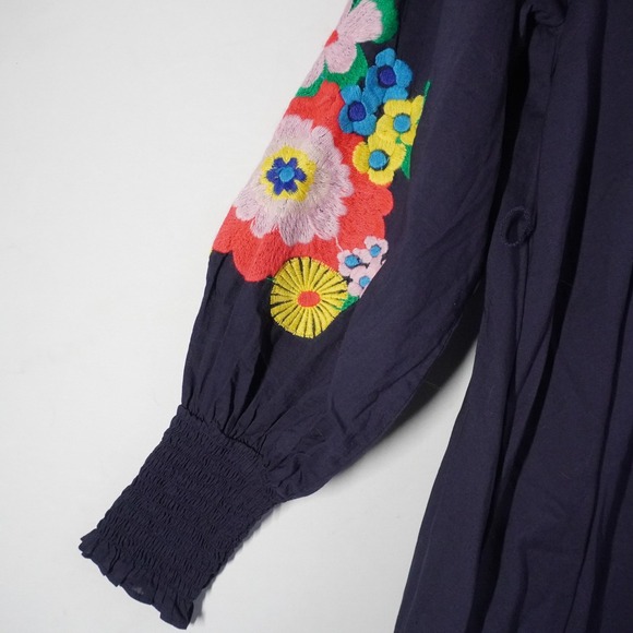 Boden Navy Blue Embroidered Floral Maxi Dress UK 12 US 8 NWT Beach Summer Kaftan - Picture 3 of 12